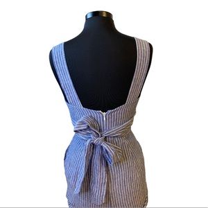 Saks Fifth Avenue 100% Linen Sleeveless Jumpsuit Seersucker Tie Waist Striped